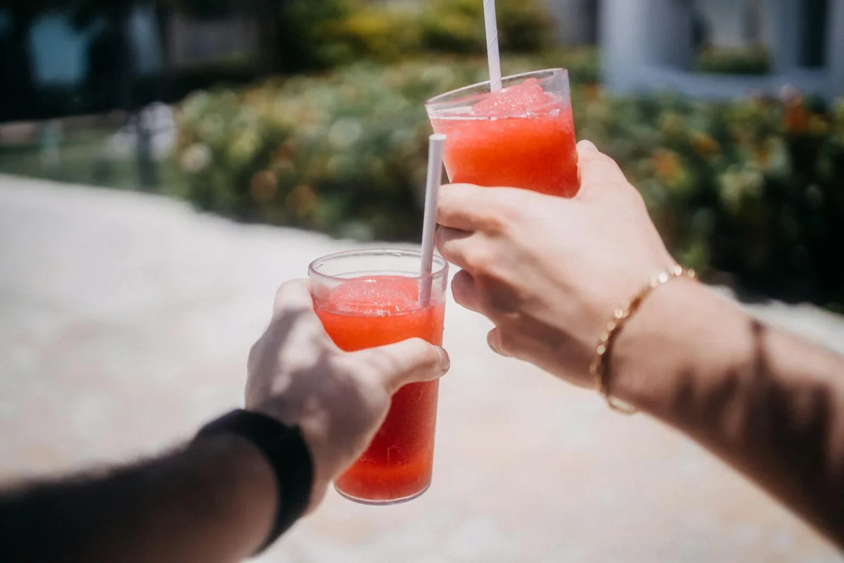 frozen slushie drink in glass with-straw