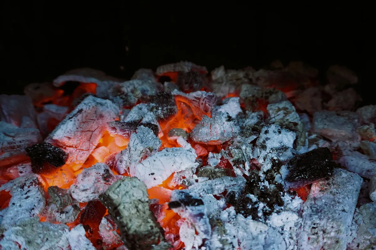 glowing charcoal ready for grilling