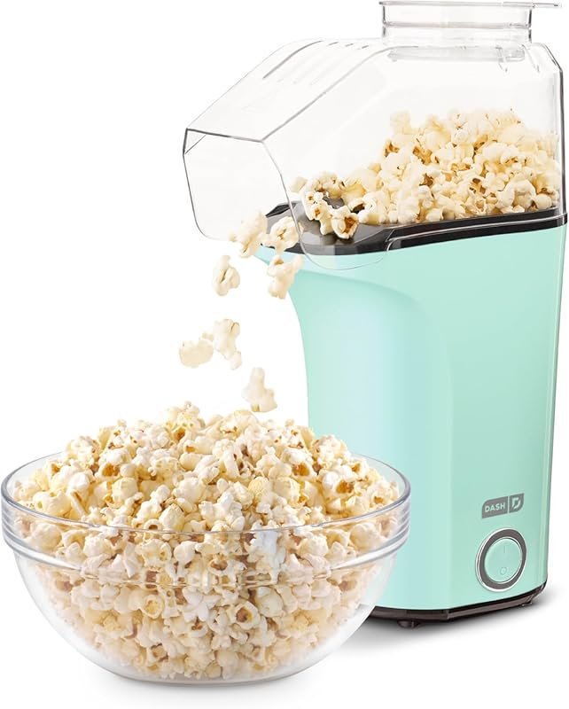 DASH Fresh Pop Oil-Free Air Popcorn Maker, 16 Cups, Aqua with Recipe G
