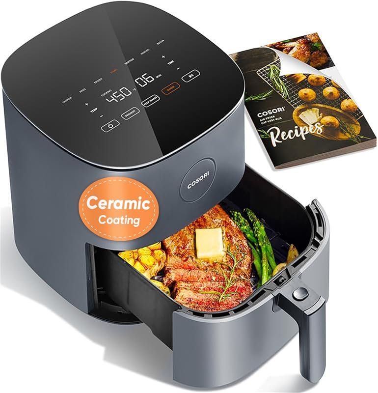 Cosori Air Fryer Pro 5QT with Ceramic Coating, 7 Presets & Shake Reminder – Gray