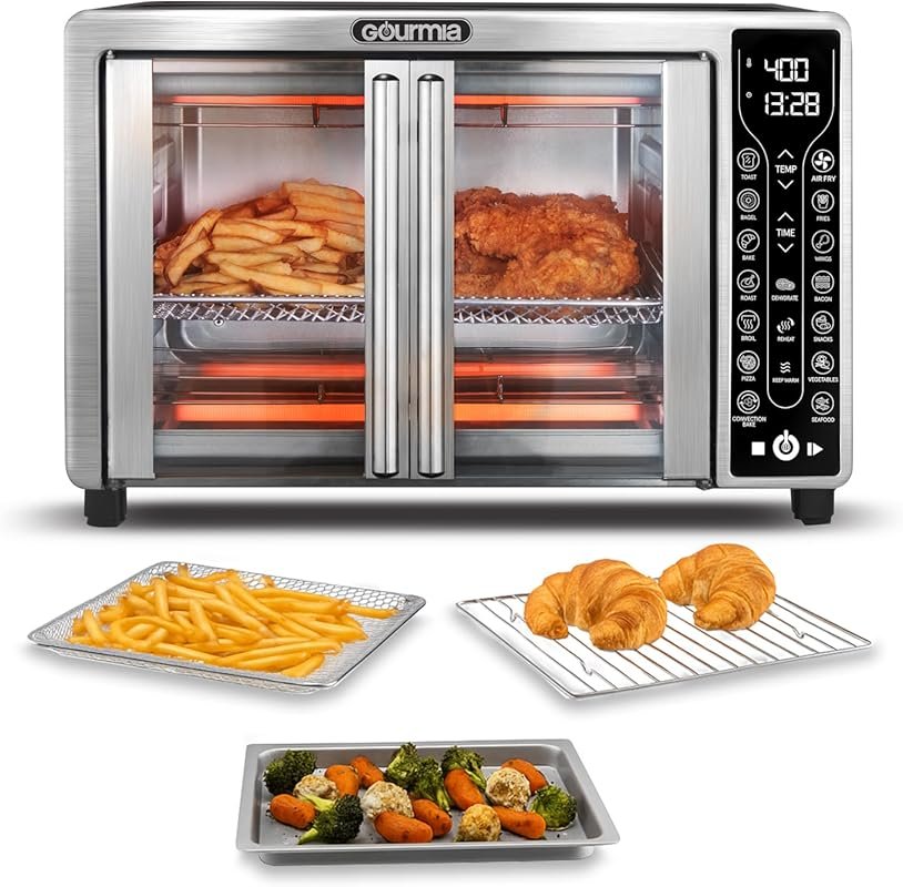 Gourmia French Door Air Fryer – 25 Qt Convection Oven with 17 Presets,
