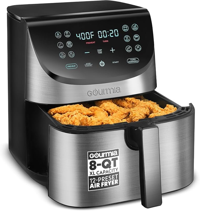 Gourmia 8 Qt Large Air Fryer with FryForce360º, 12 Presets, Digital Di