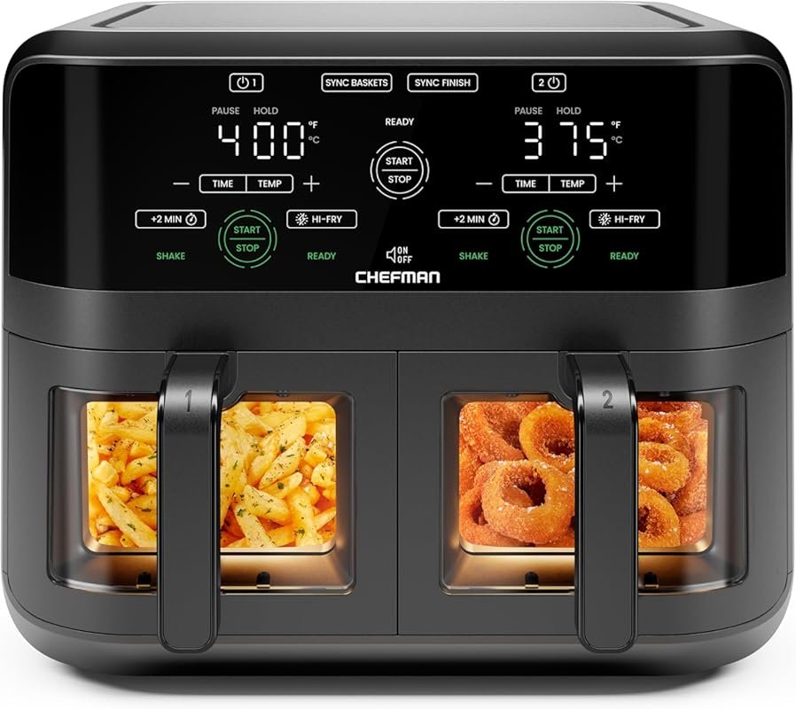 CHEFMAN 6 Quart Dual Basket Air Fryer Oven with Sync Finish & Hi-Fry
