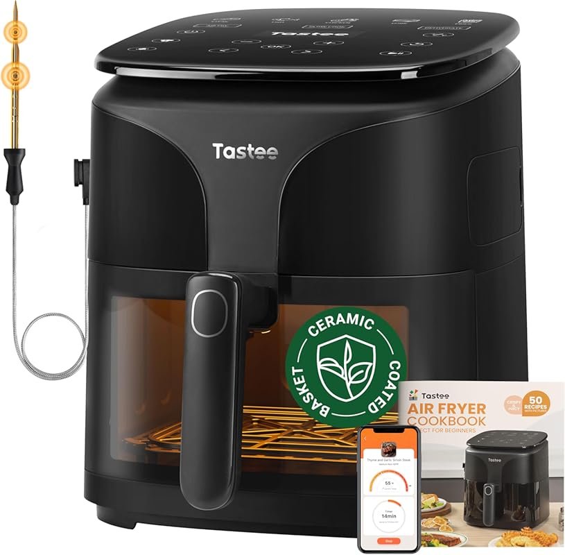 Tastee 5.5 Qt 8-in-1 Air Fryer with Smart Probe & 24 Presets, Ceramic 