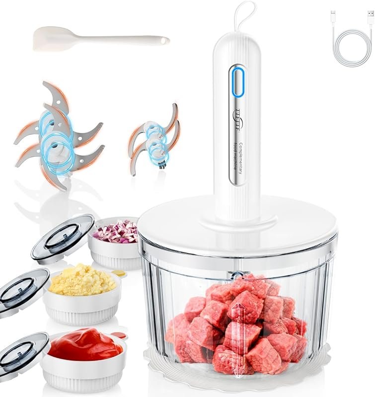 Glass Food Processor with 4 Blades & 4 Bowls for Meal Prep, Baby Food 
