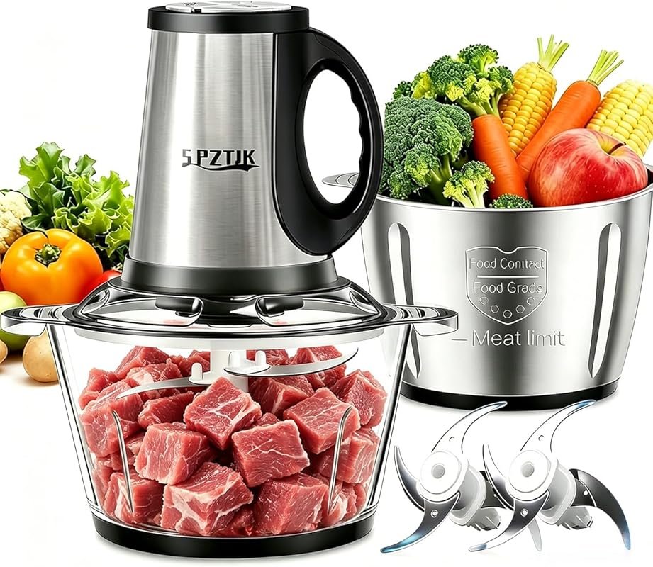 SPZTJK 3-Speed Electric Food Processor with 2 Bowls for Meat Grinding,
