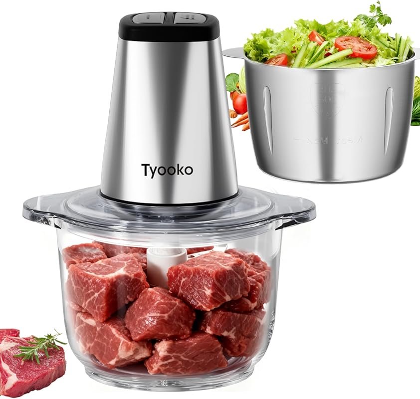 Electric Food Processor with 2 Bowls for Chopping Meat, Vegetables & N
