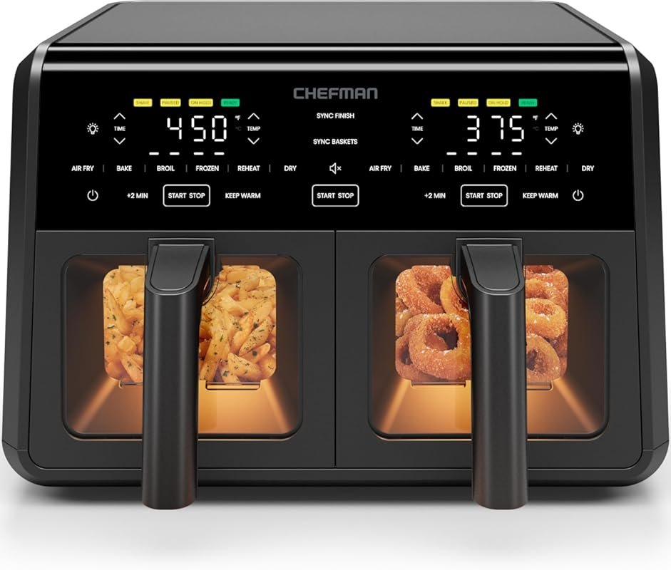 Chefman Dual 9 Qt Air Fryer Oven with DC Motor, 450°F Max Temp for Cri